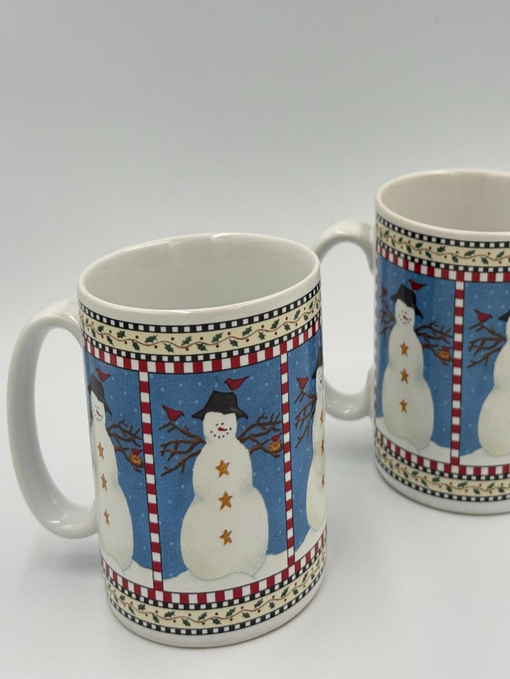 Snowman Coffee Tea mugs designed by Debbie Mumm Snowman Mugs for Sakura Set of 2